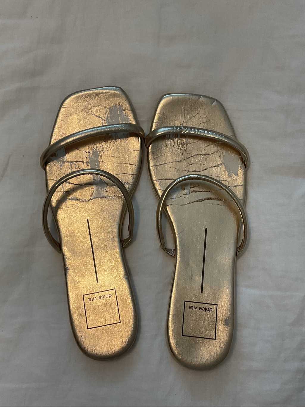 Dolce Vita Metallic Gold Double-Strap Slide Mules